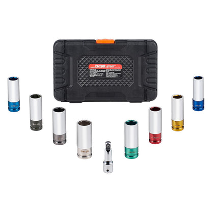 Lug Nut Impact Socket Set 1/2 in Drive Metric and SAE 6-Point Deep Socket