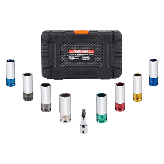 Lug Nut Impact Socket Set 1/2 in Drive Metric and SAE 6-Point Deep Socket