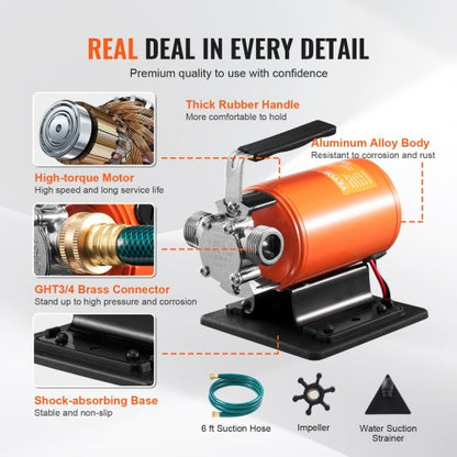 Water Transfer Pump Portable Tool Pump 12V 360 GPH 1/10 HP Hose