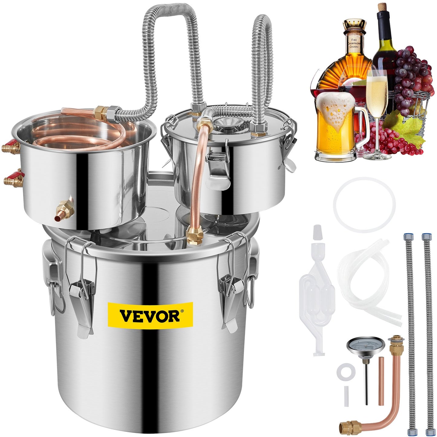 Moonshine Still Distiller 3Gal 12L rostfritt stål vattendestillator kopparrör med cirkulationspump Hembryggningssats Inbyggd termometer