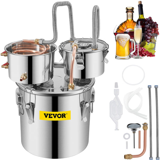 Moonshine Still Distiller 3Gal 12L rostfritt stål vattendestillator kopparrör med cirkulationspump Hembryggningssats Inbyggd termometer