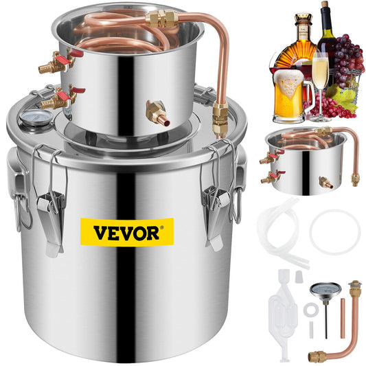 Moonshine Still Distiller 3Gal 12L rostfritt stål Vattendestillerare Kopparrör Hembryggningssats Inbyggd termometer