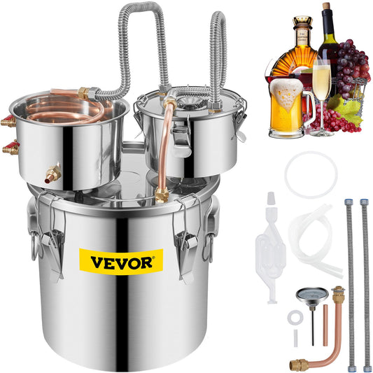 Moonshine Still Distiller 5Gal 21L rostfritt stål vattendestillator kopparrör med cirkulationspump Hembryggningssats Inbyggd termometer