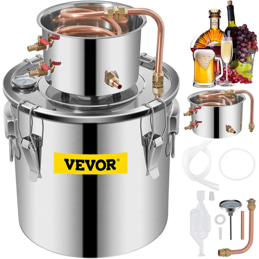Moonshine Still Distiller 5Gal 21L rostfritt stål Vattendestillerare Kopparrör Hembryggningssats Inbyggd termometer