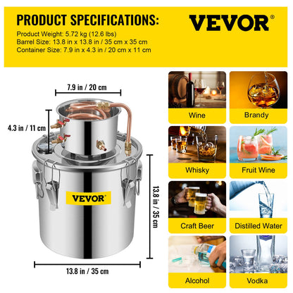 Vevor Moonshine Still Distillery Kit 9.6G Essential Oil Distillation Kit with Water Pump