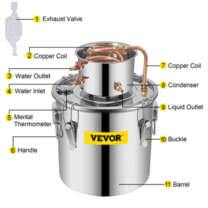 Vevor Moonshine Still Distillery Kit 9.6G Essential Oil Distillation Kit with Water Pump