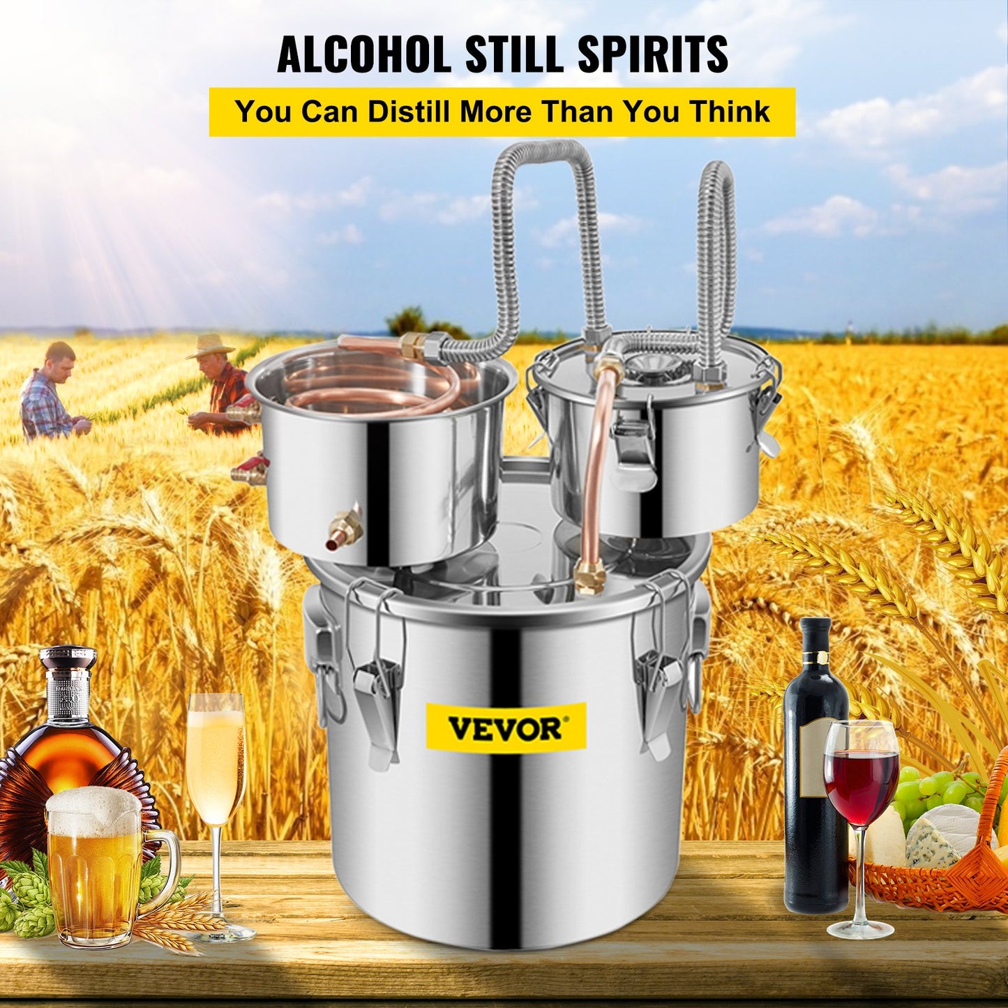 8,5 Gal Home Use Moonshine Still Brewing Rostfritt stål Vatten eterisk olja Dubbelfat