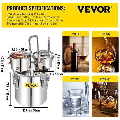 8,5 Gal Home Use Moonshine Still Brewing Rostfritt stål Vatten eterisk olja Dubbelfat