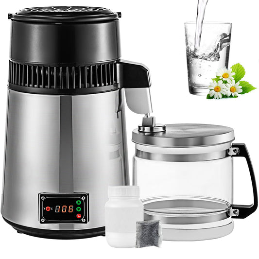 Silver Water Distiller Machine 750W Justerbar temperatur Water Distiller 4L vintillverkningsset Bryggsats Rostfritt stål inre destillerare med justerbar temperatur för kökshem