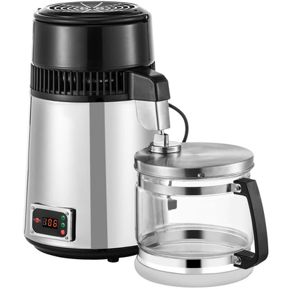 Silbernes Wasserdestilliergerät, 750 W, Wasserdestilliergerät mit einstellbarer Temperatur, 4 l, Weinherstellungsset, Brauset, Innendestilliergerät aus Edelstahl mit einstellbarer Temperatur für die Küche zu Hause