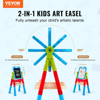 2-i-1 Kids Art staffli dubbelsidig magnetisk whiteboard svarta tavla roterande