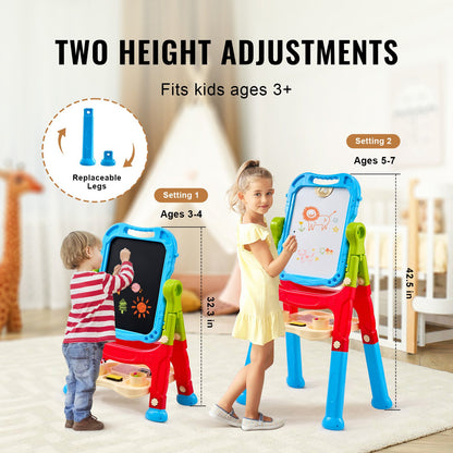 2-i-1 Kids Art staffli dubbelsidig magnetisk whiteboard svarta tavla roterande