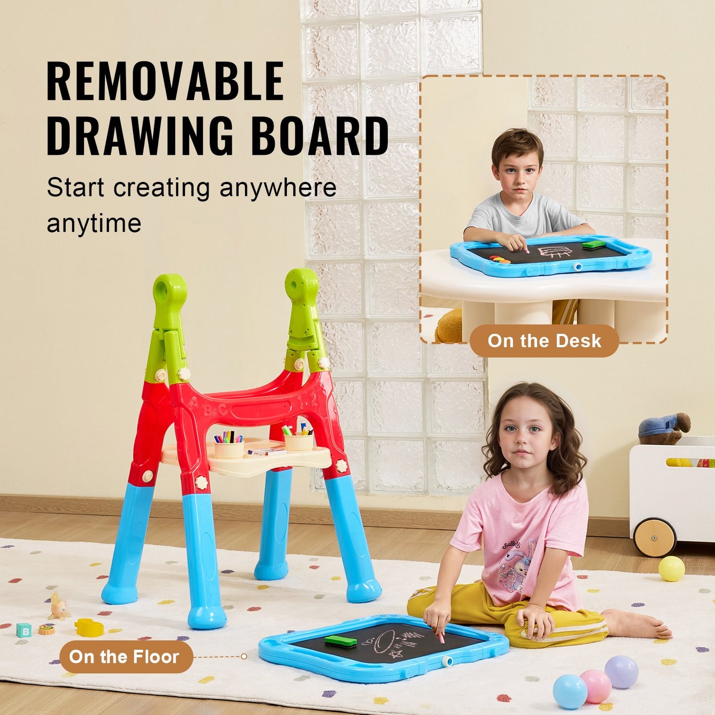 2-i-1 Kids Art staffli dubbelsidig magnetisk whiteboard svarta tavla roterande