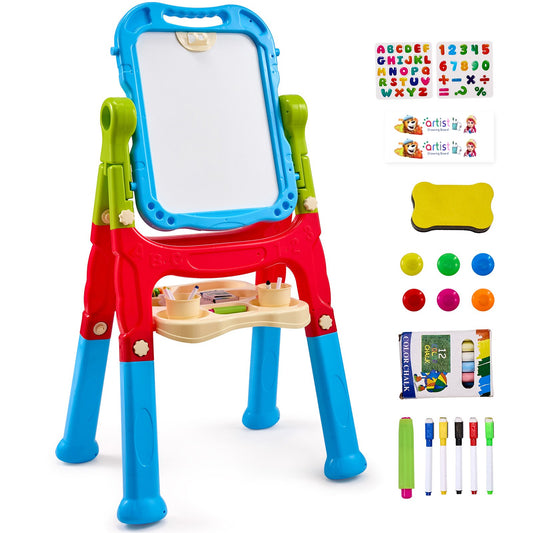 2-i-1 Kids Art staffli dubbelsidig magnetisk whiteboard svarta tavla roterande