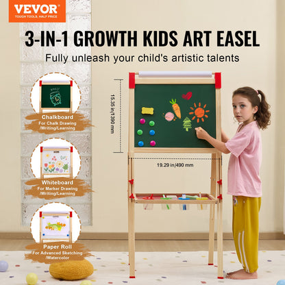 3-in-1 Children's Art Easel Double-Sided Magnetic Wooden Writing Board