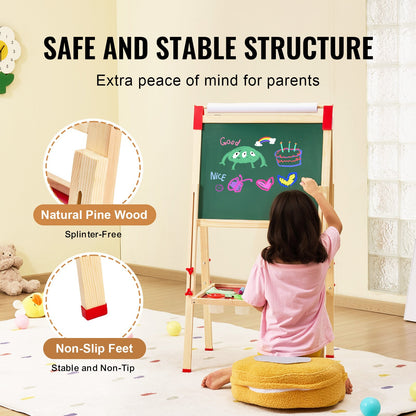 3-in-1 Children's Art Easel Double-Sided Magnetic Wooden Writing Board