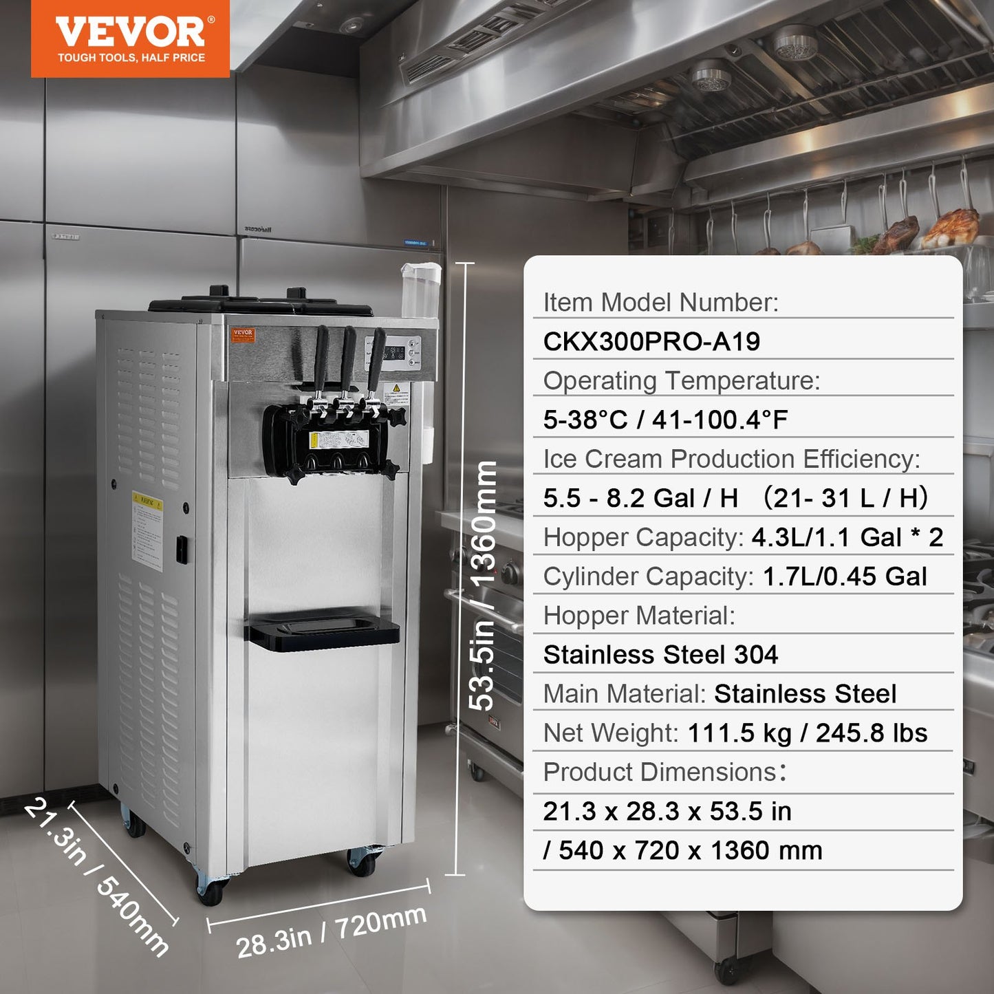 Kommersiell mjukglassmaskin 21-31 L/H Utbyte 3-smak