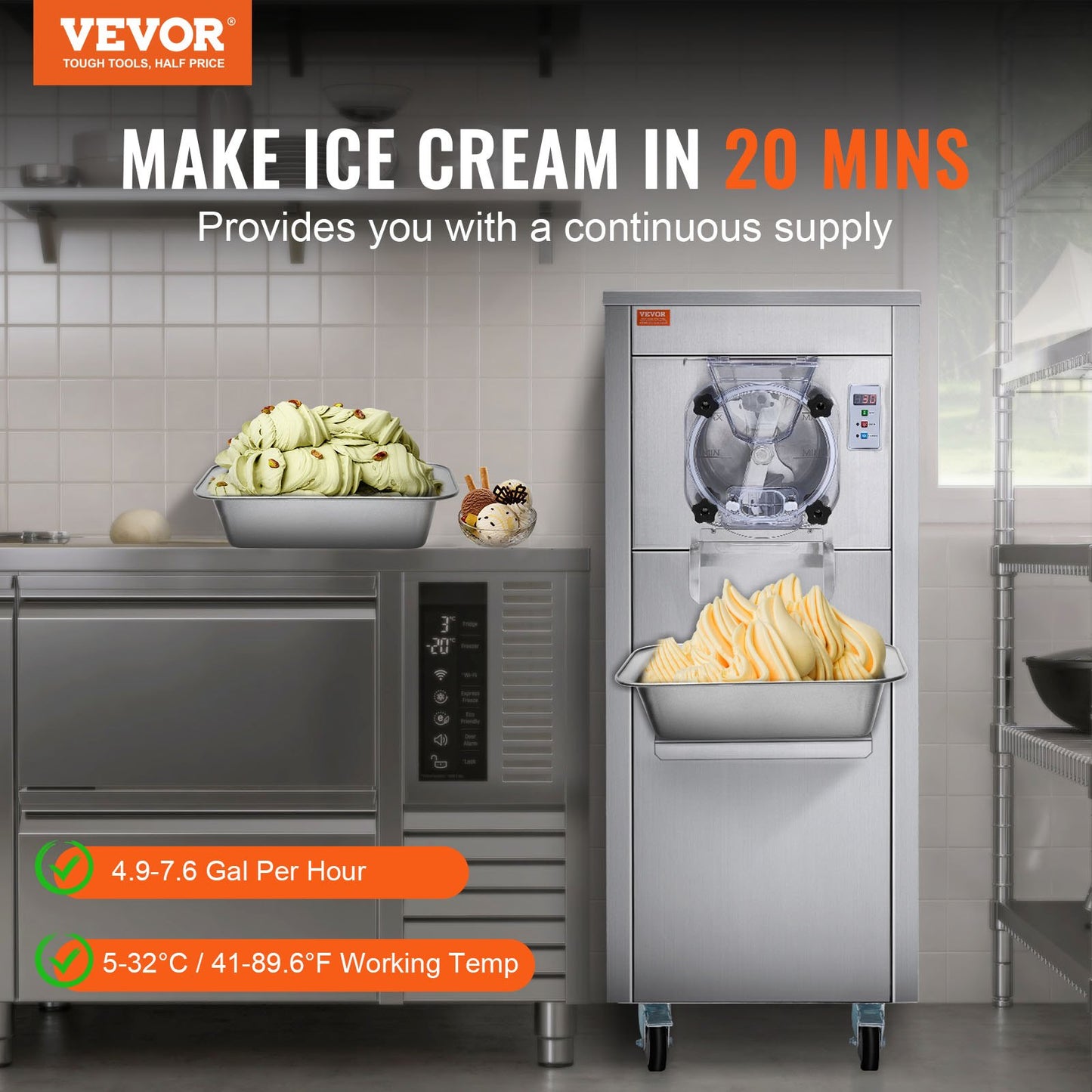 Commercial Hard Serve Ice Cream Machine Maker 18 L/H Ge enkel smak