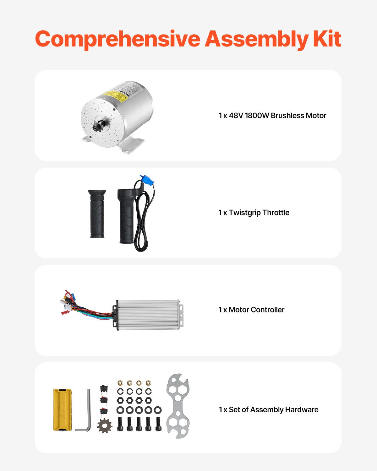 1800W Electric Brushless DC Motor Kit 48V 4500rpm Motor with Controller