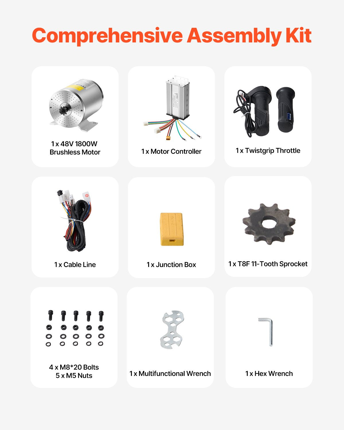 1800W Electric Brushless DC Motor Kit 48V 4500rpm with Upgraded Controller