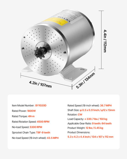 1800W Electric Brushless DC Motor Kit 48V 4500rpm with Upgraded Controller