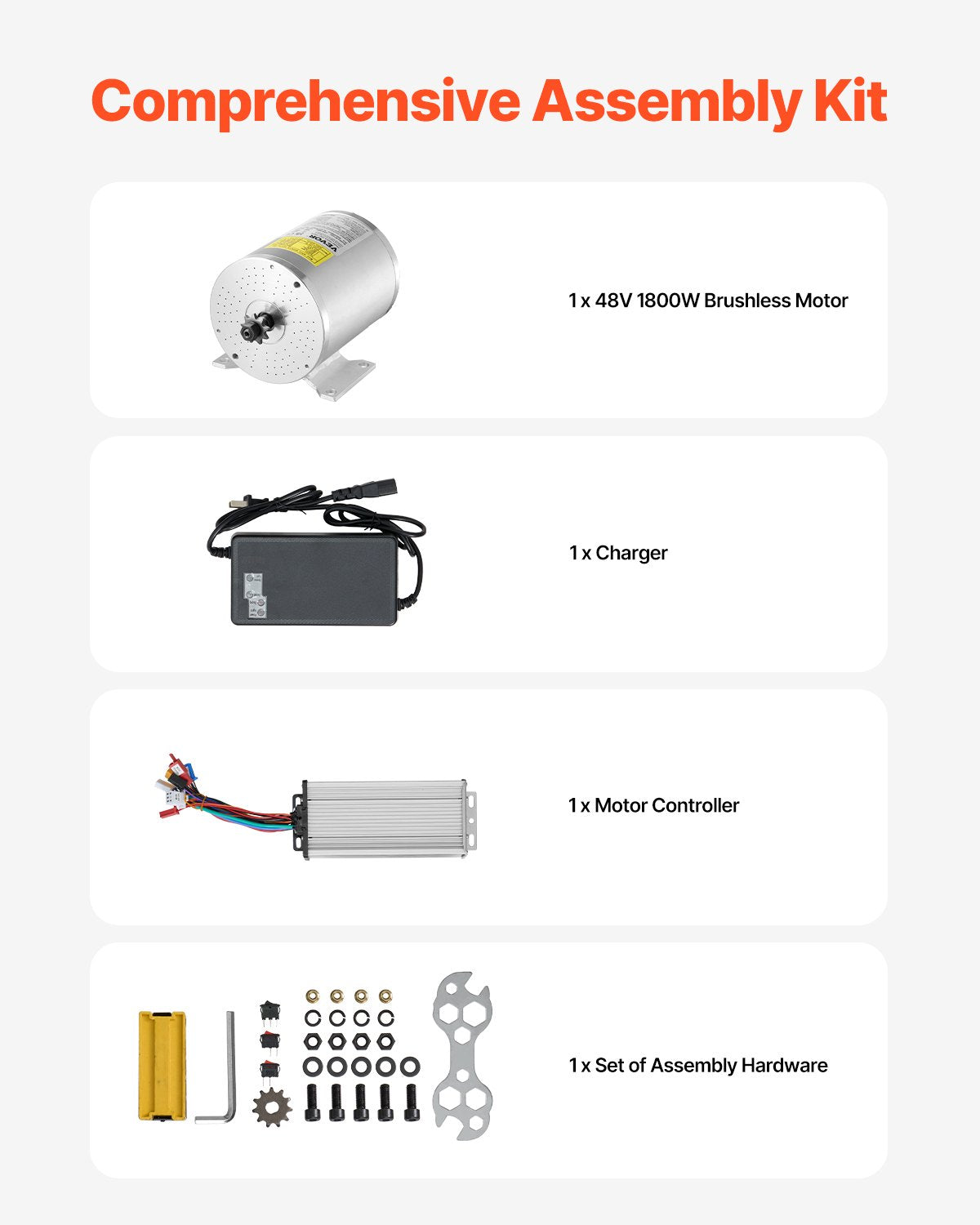 1800W 48VE electric brushless DC motor kit with upgraded speed controller