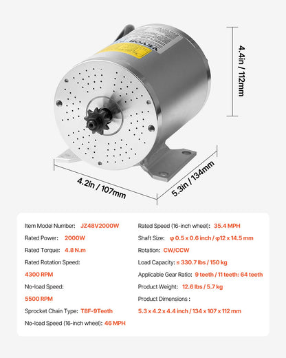 2000W elektrisk borstlös likströmsmotorsats 48V 4300rpm Motor & hastighetsregulator