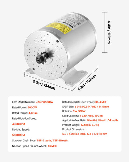 2000W Elektrischer bürstenloser Gleichstrommotor-Bausatz, 48V, 4300 U/min, Motor und Drehzahlregler