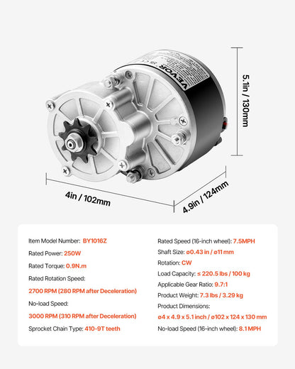 250W Electric Powerful DC Motor Kit 24V 2700rpm with Upgraded Speed Controller
