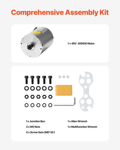 72V 3000W elektrisk borstlös DC-motorsats med uppgraderad hastighetsregulator