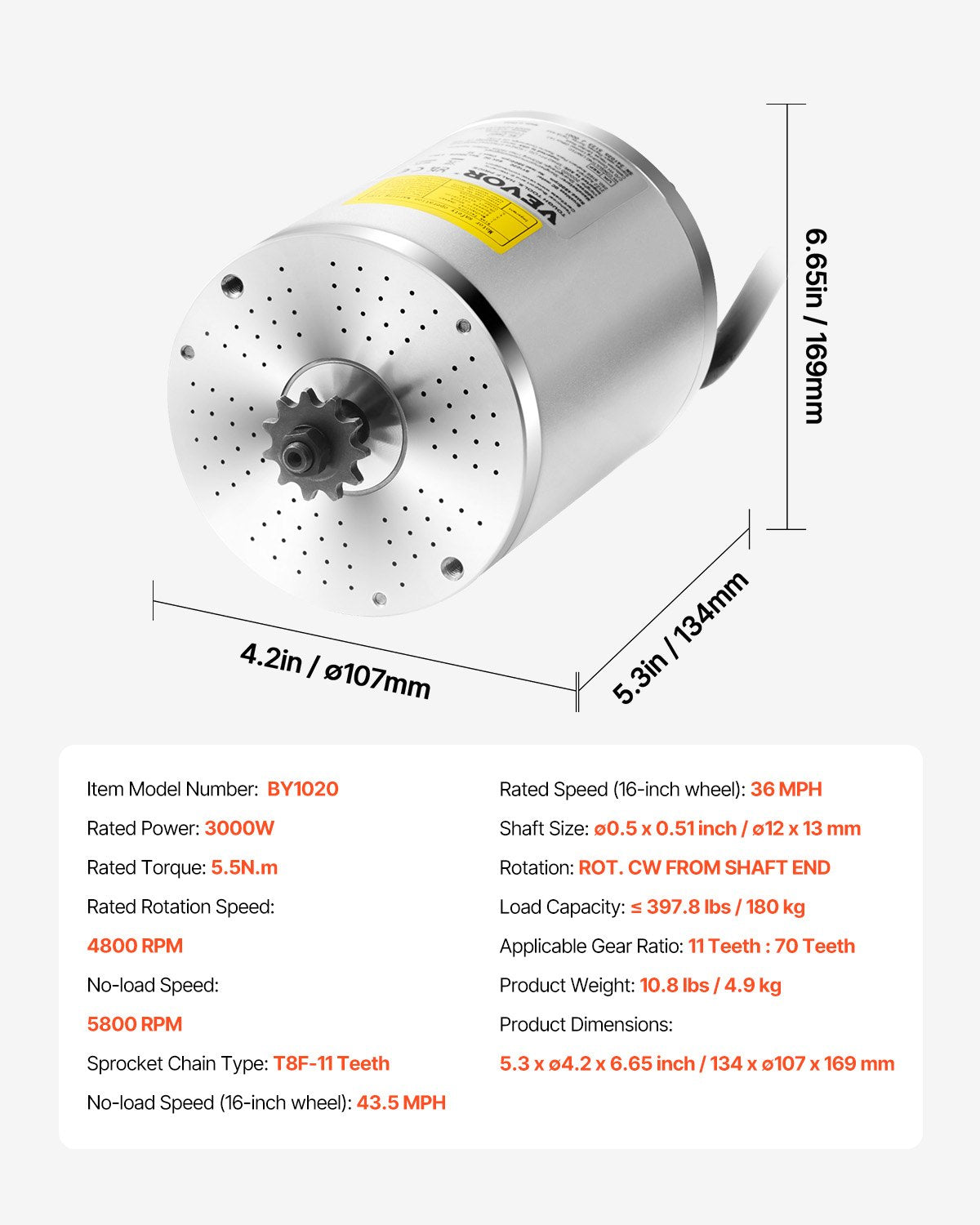 3000W Electric Brushless DC Motor 60V 4800rpm Motor for E-Bike Dirt Bike