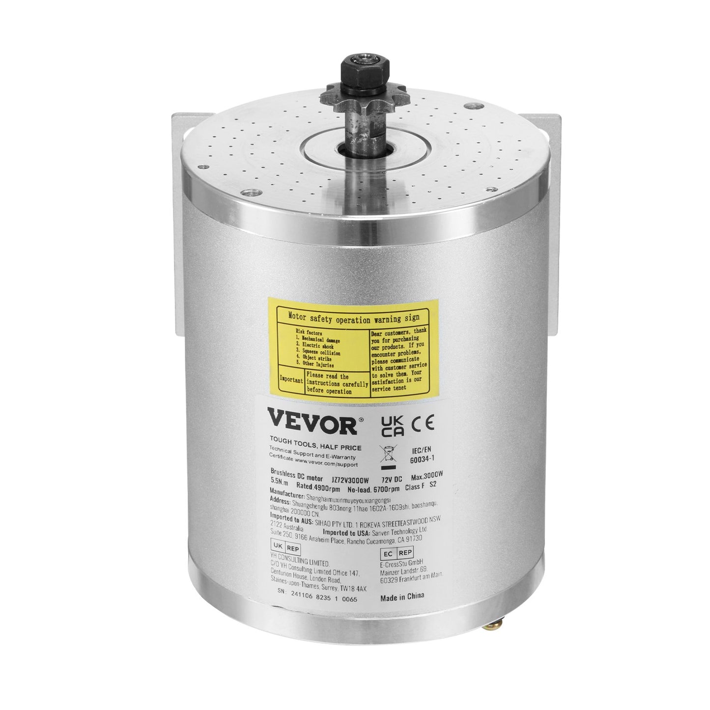 3000W elektrisk borstlös DC-motorsats 72V 4900rpm med hastighetsregulator