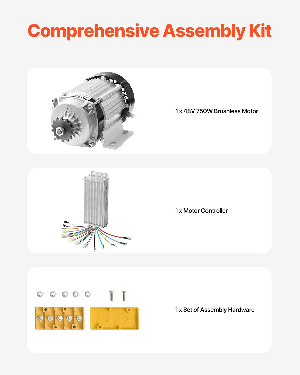 750W Electric Brushless DC Motor Kit 48V 2700rpm with Upgraded Controller