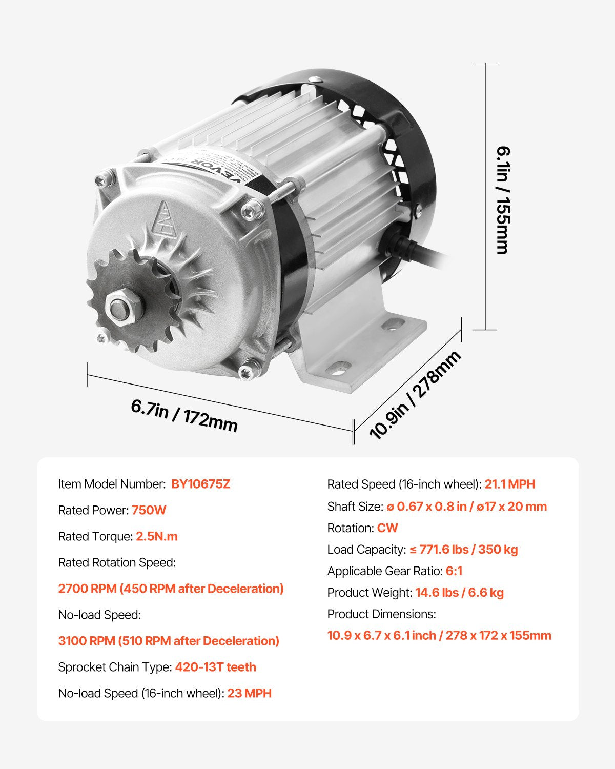 750W Electric Brushless DC Motor Kit 48V 2700rpm with Upgraded Controller