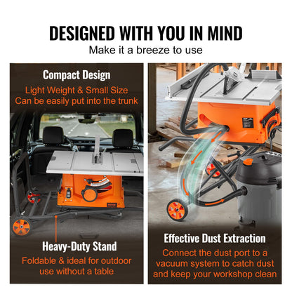 10" Table Saw with Stand Electric Cutting Machine 4800RPM 25-Inch Riveting Capacity