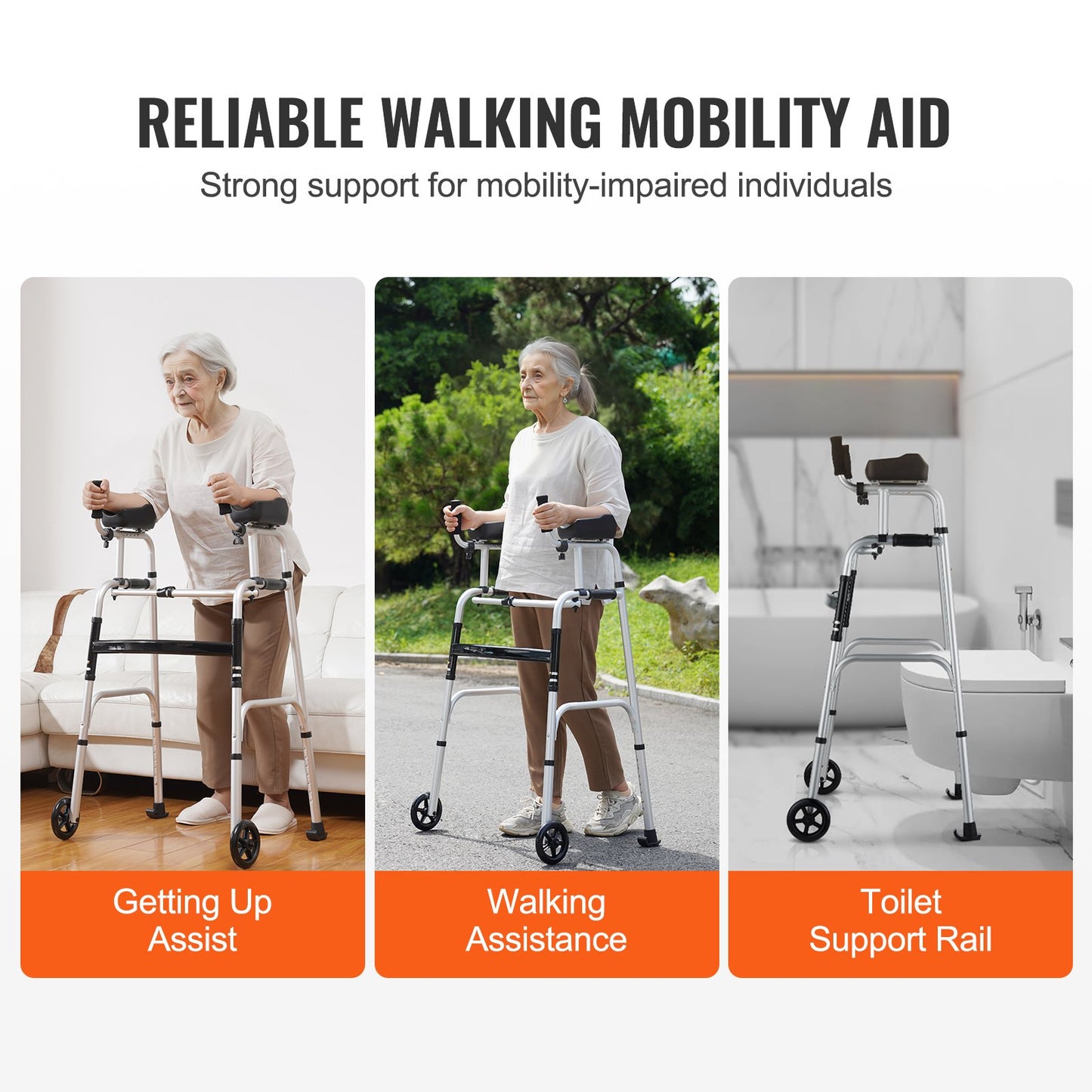2 in 1 foldable rollator with armrest pads and 5" fixed wheel height adjustable