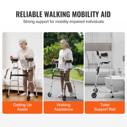 2 in 1 foldable rollator with armrest pads and 5" fixed wheel height adjustable