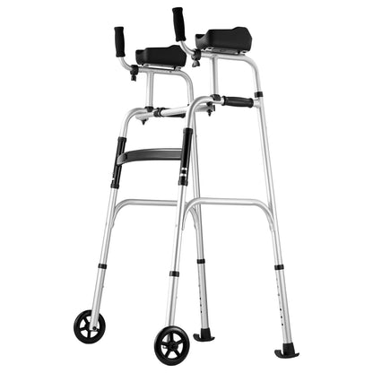 2 in 1 foldable rollator with armrest pads and 5" fixed wheel height adjustable