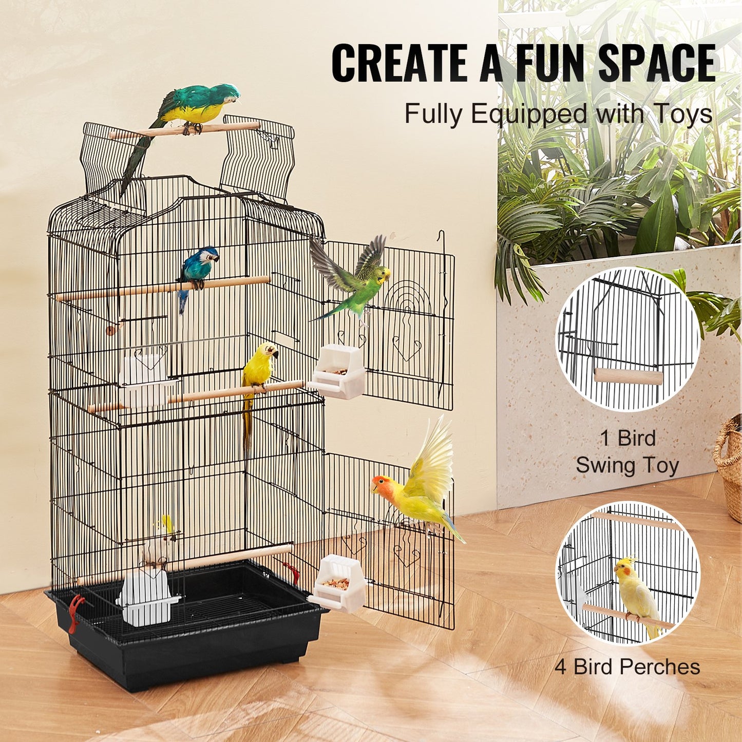 Bird Flight Cage 39 i hängande parakitbur i metall för Cockatiels papegoja
