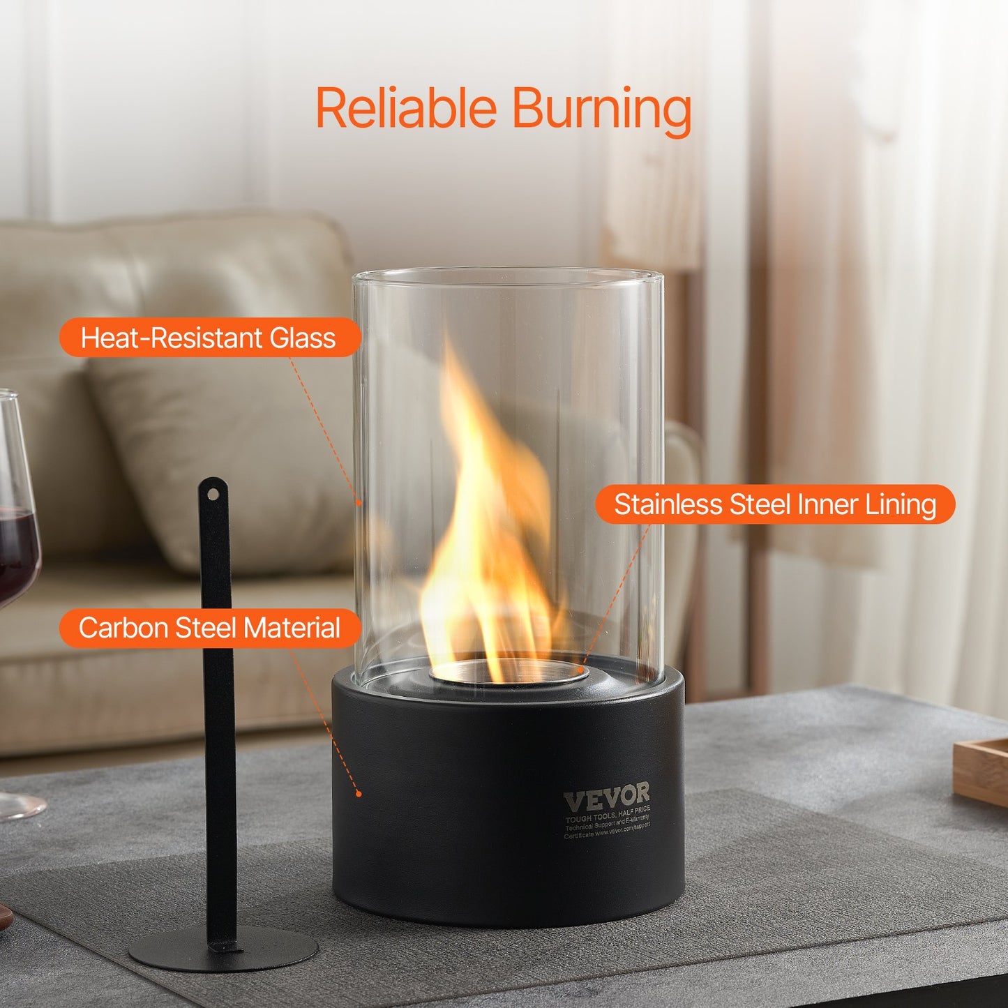 Tabletop Fire Pit 6 Inch Metal Fireplace Indoor Outdoor with Glass
