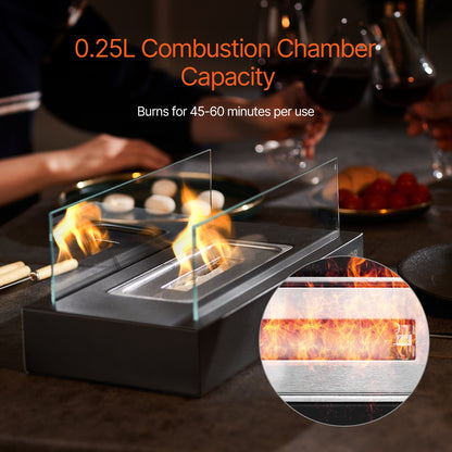 Tabletop Fire Pit 14 Inch Metal Fireplace Indoor Outdoor with Glass