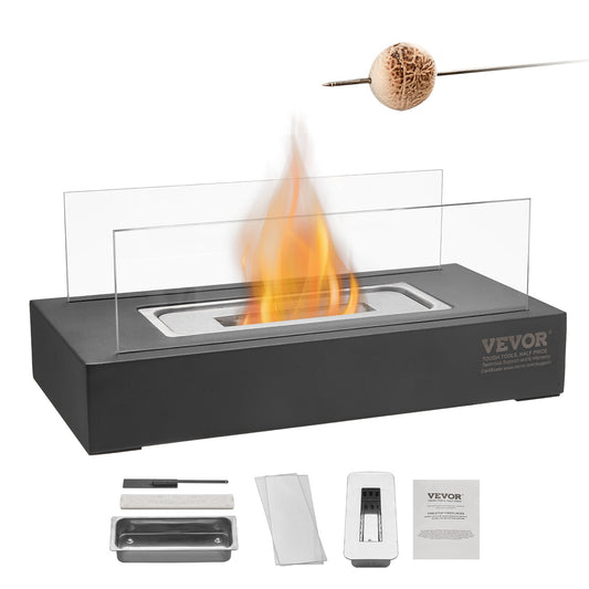 Tabletop Fire Pit 14 Inch Metal Fireplace Indoor Outdoor with Glass