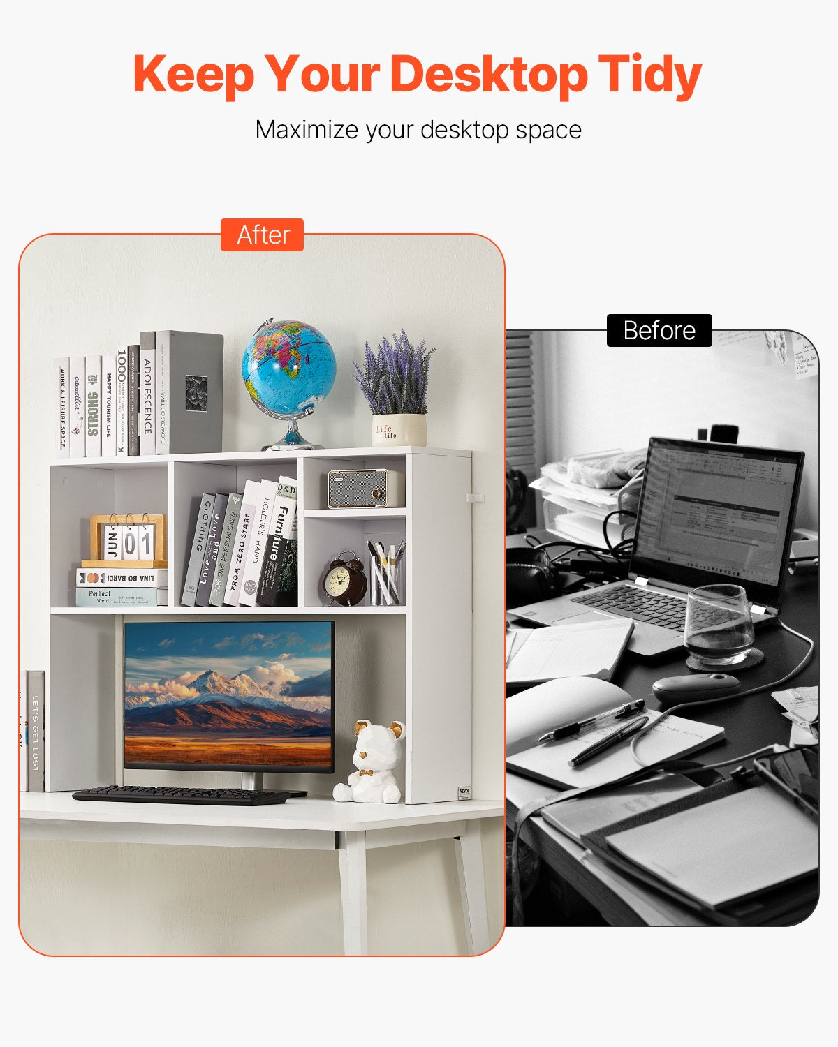 Schreibtisch-Bücherregal, weiß, Schreibtisch-Aufbewahrungs-Organizer, 1-stufig, für Büro und Zuhause