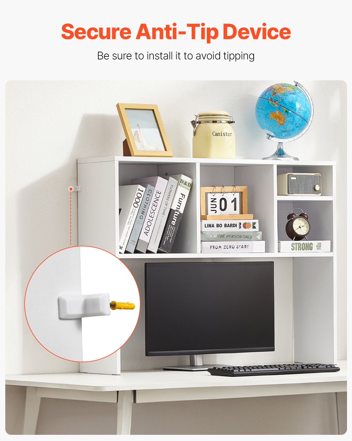 Schreibtisch-Bücherregal, weiß, Schreibtisch-Aufbewahrungs-Organizer, 1-stufig, für Büro und Zuhause