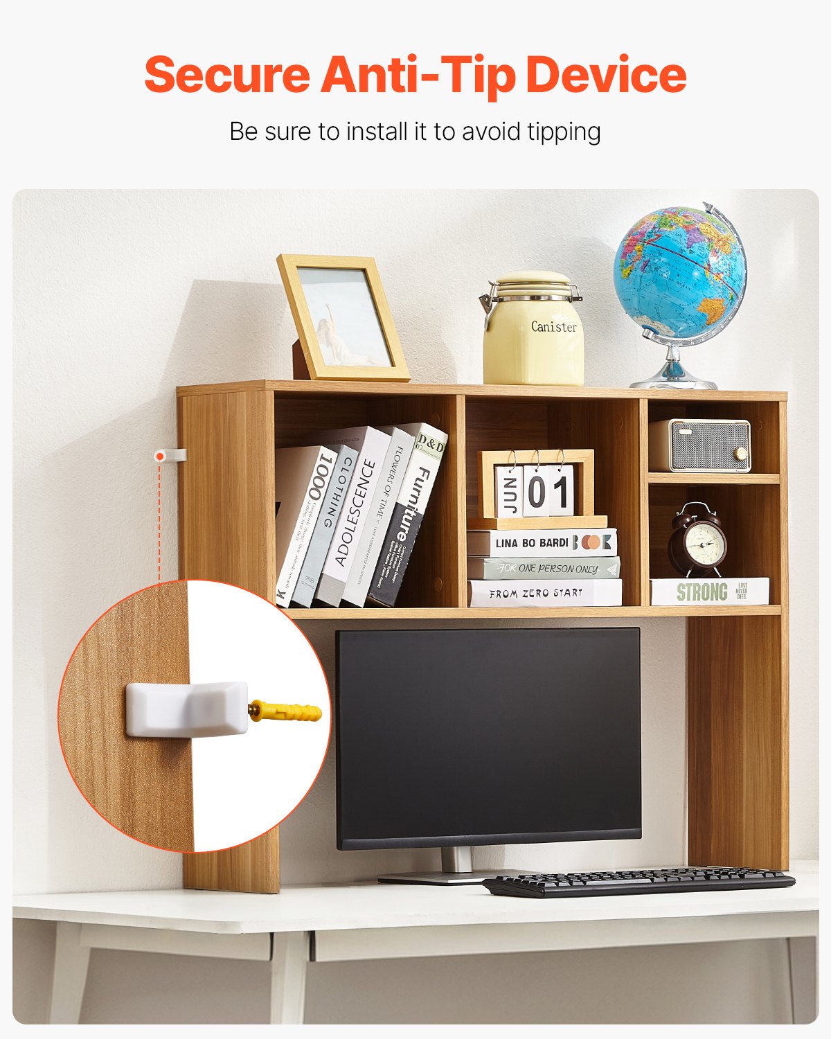 Desktop Bookshelf Wood Desktop Storage Organizer 1-Tier for Office and Home
