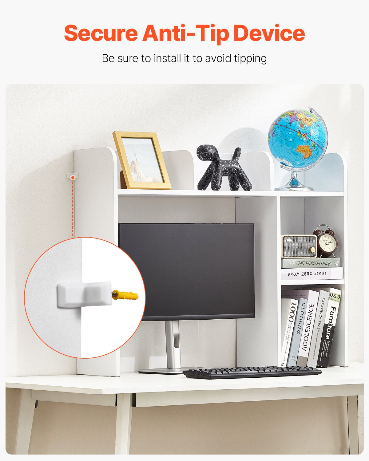 Desktop Bookshelf White Desktop Storage Organizer 2-Tier for Office and Home