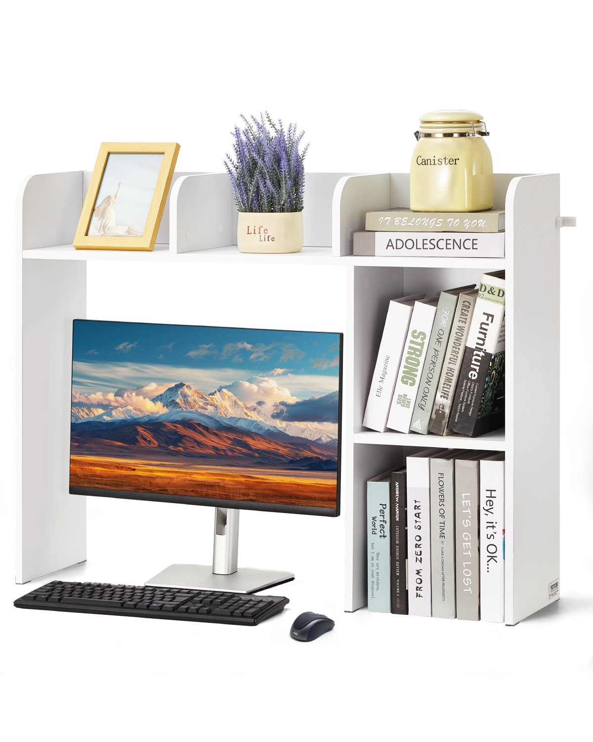 Desktop Bookshelf White Desktop Storage Organizer 2-Tier for Office and Home