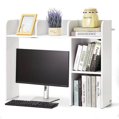 Desktop Bookshelf White Desktop Storage Organizer 2-Tier for Office and Home