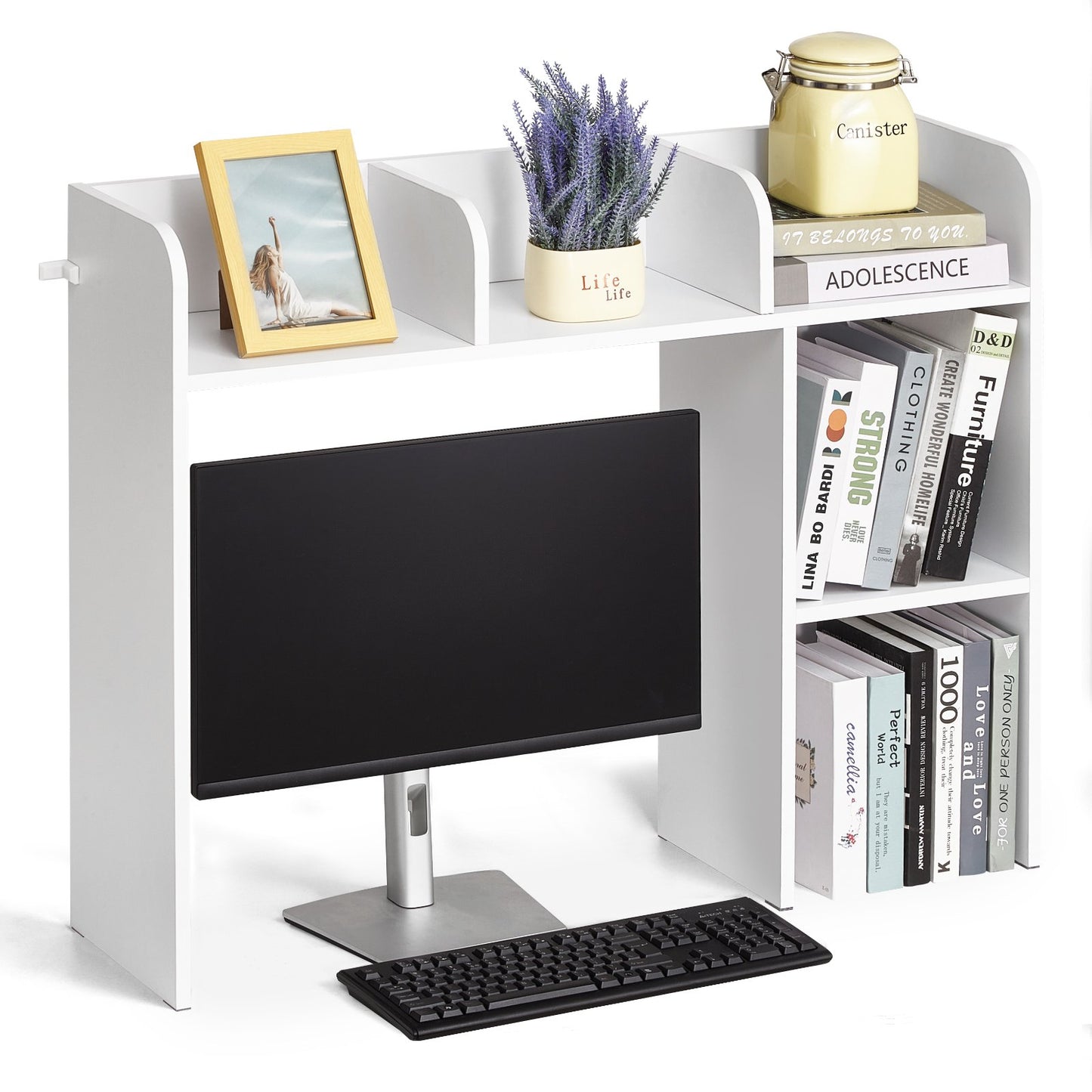 Desktop Bookshelf White Desktop Storage Organizer 2-Tier for Office and Home