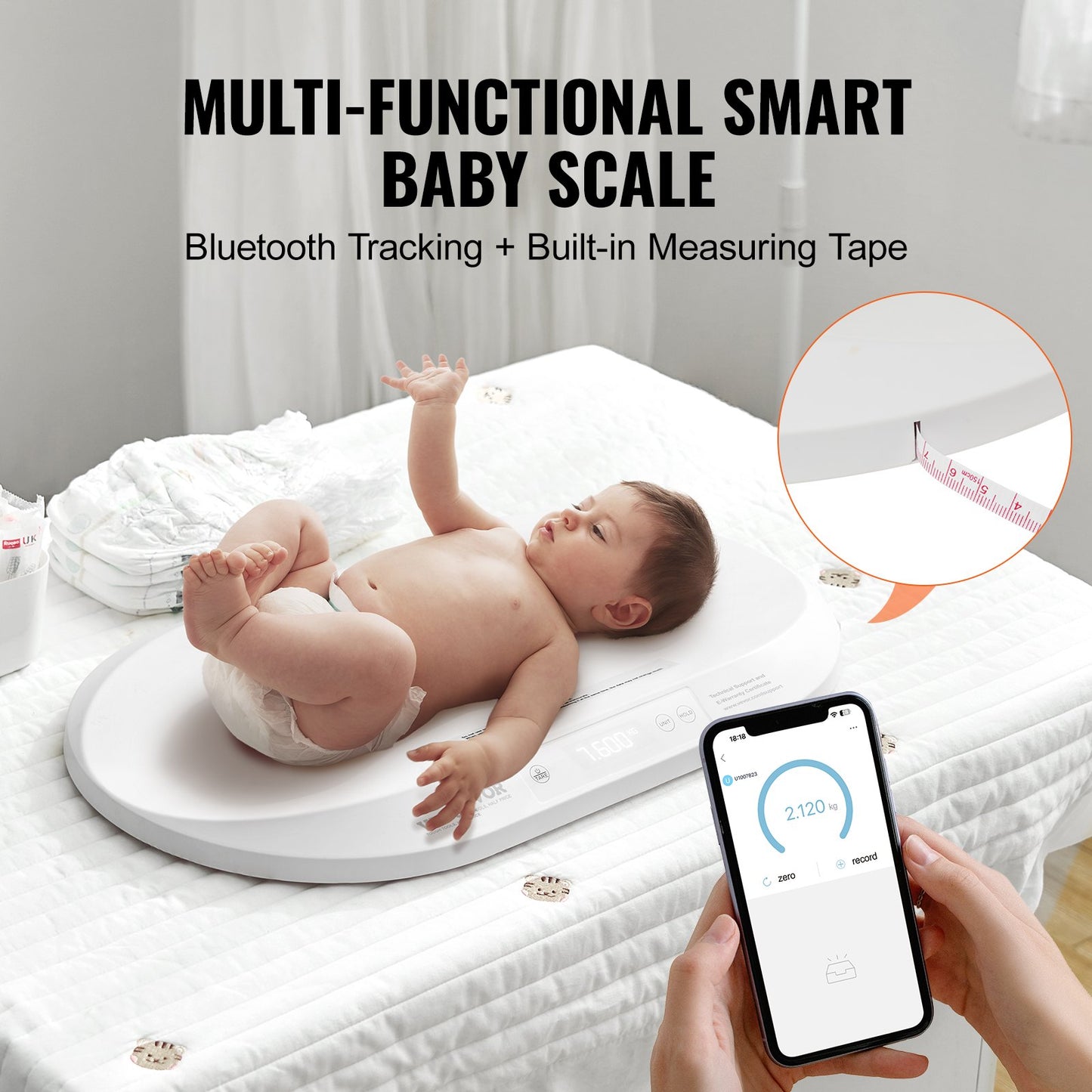 Baby Scale Smart Bluetooth Infant Digital Scale with Tape Measure 88LBS